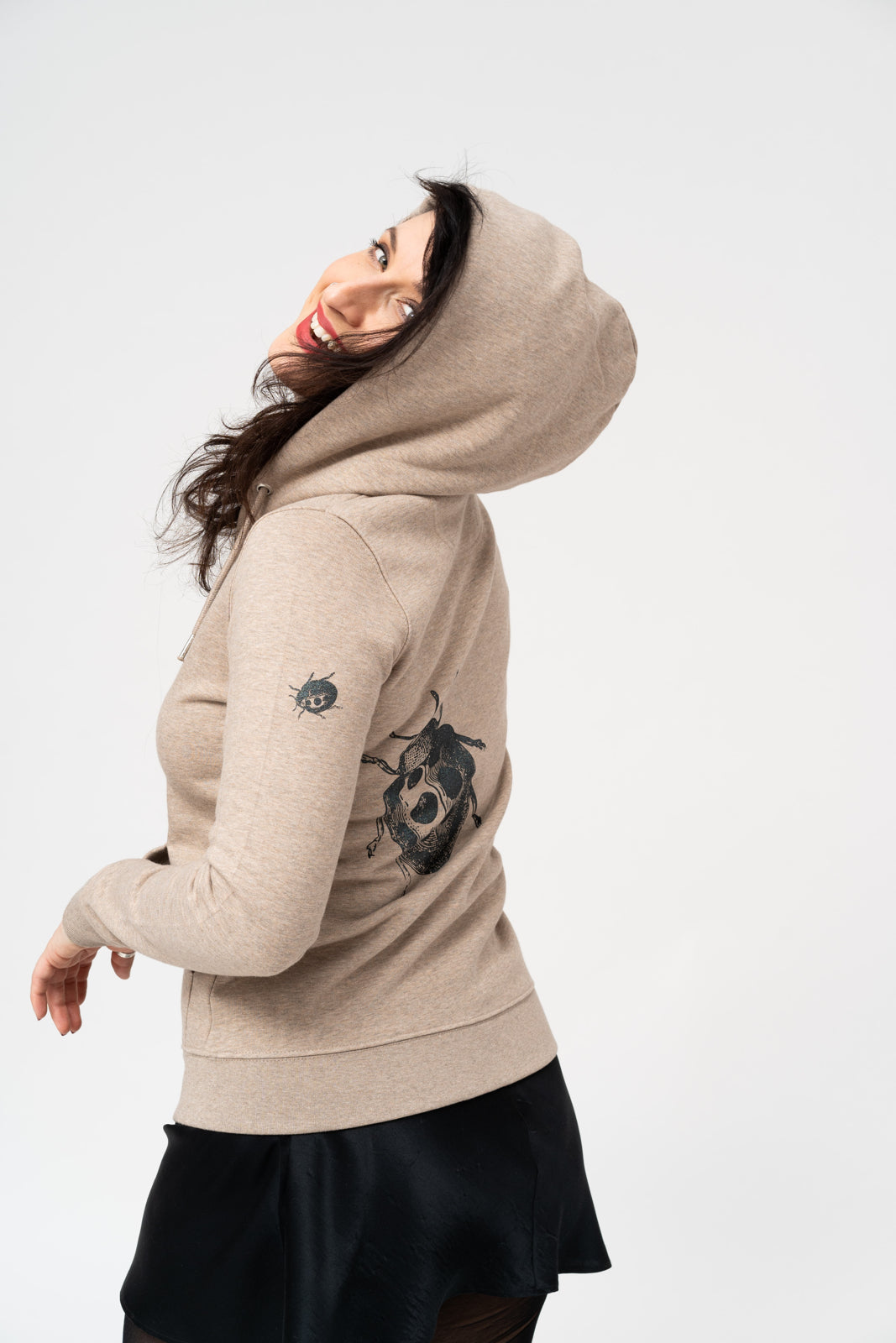 ZIP-THRU HOODIE SWEATSHIRT with black Ladybugs print