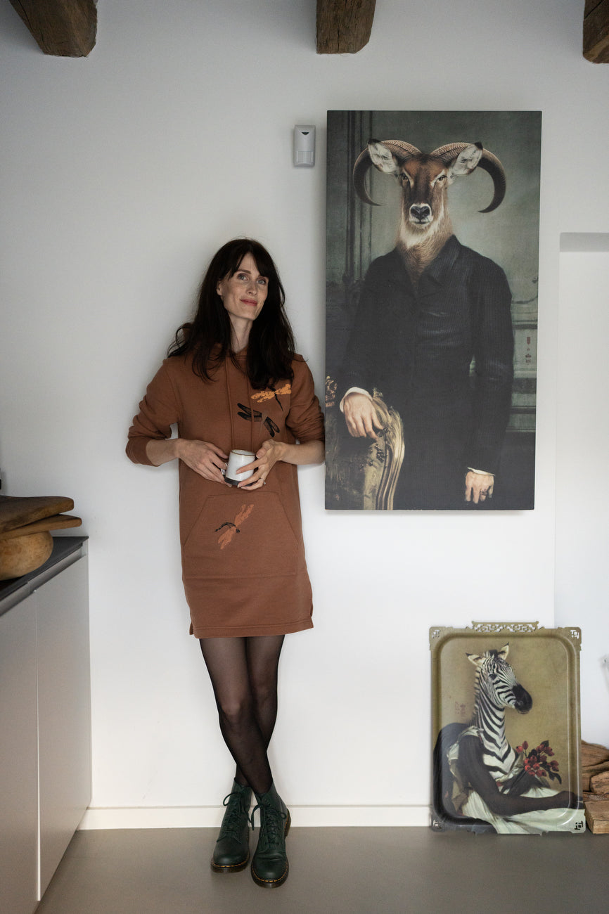 Cinnamon hoodie dress with dragonflies