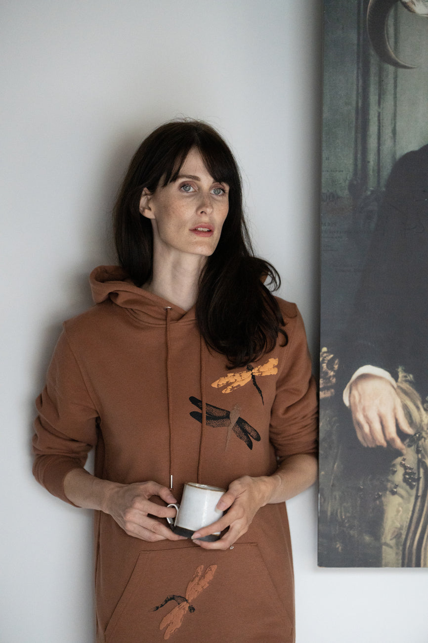 Cinnamon hoodie dress with dragonflies