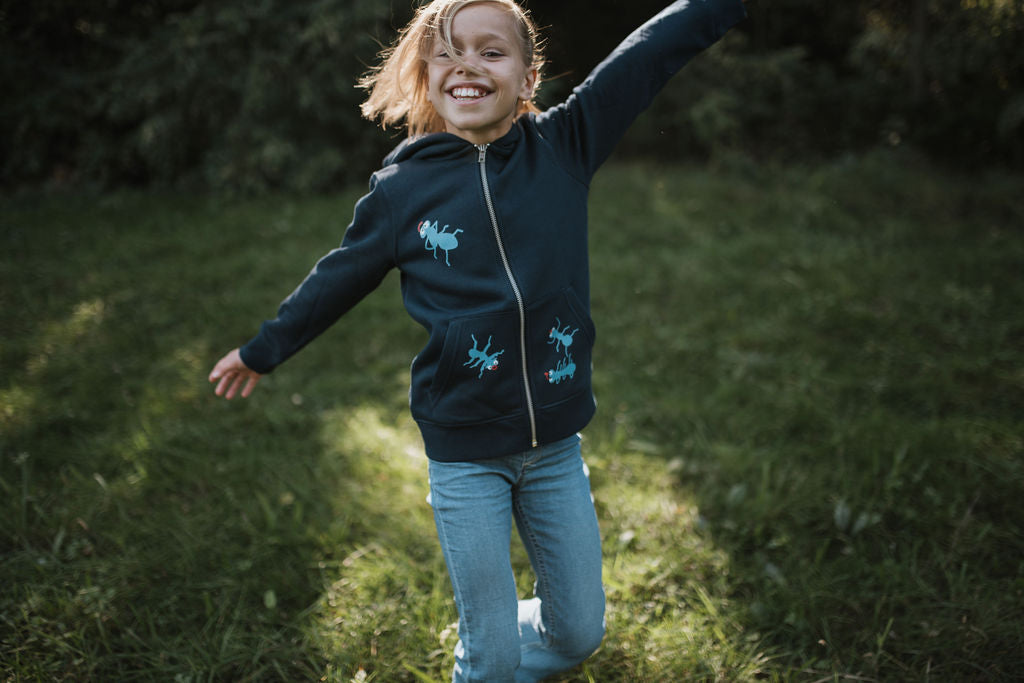 Children's blue jacket with ants