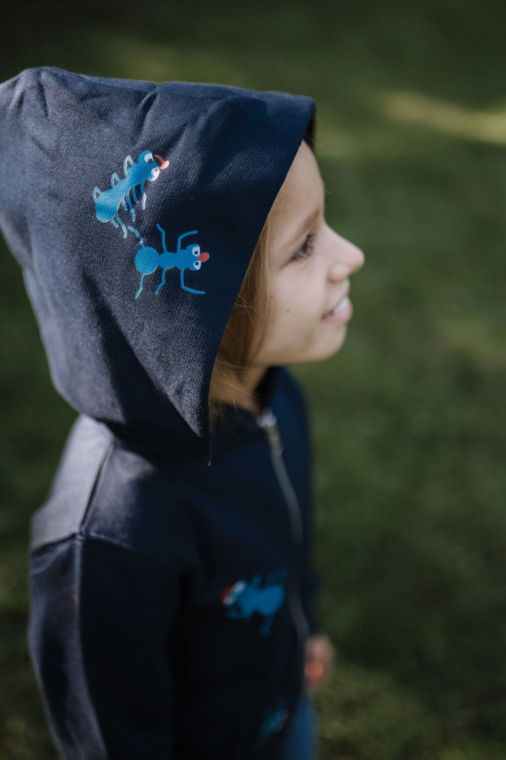 Children's blue jacket with ants