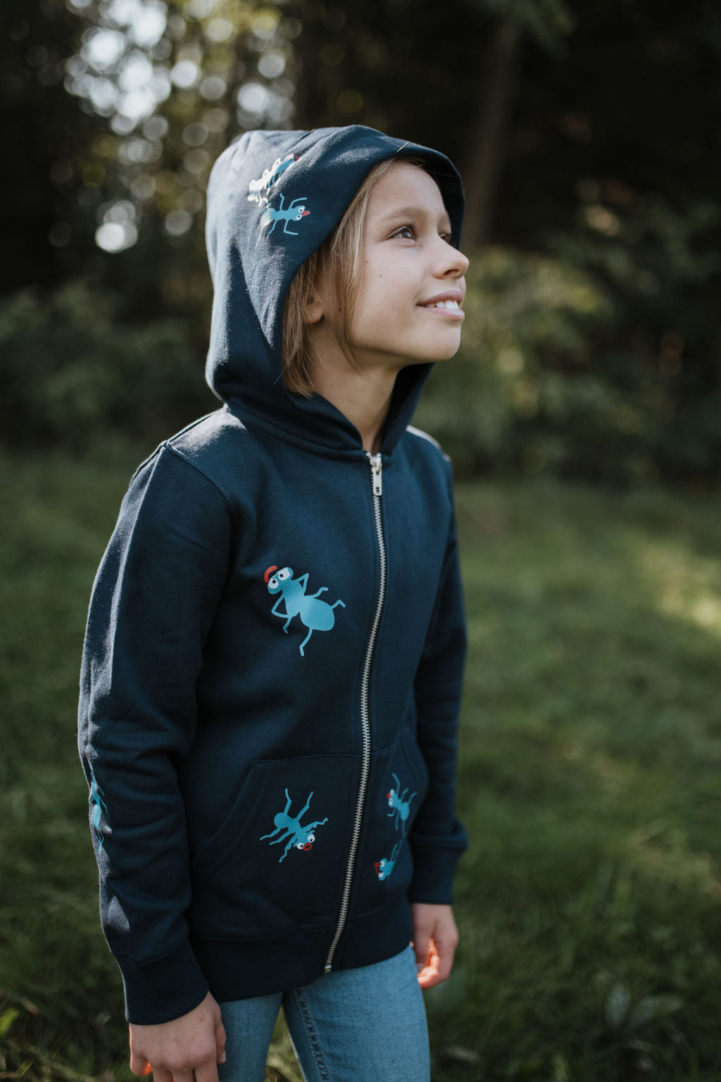 Children's blue jacket with ants