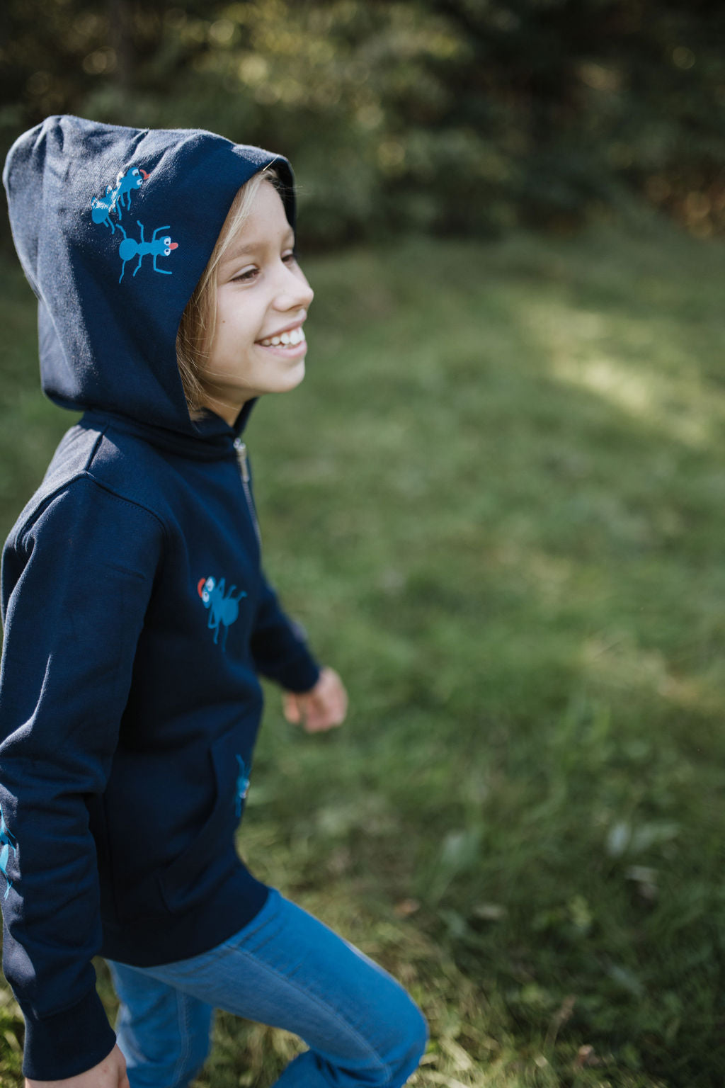 Children's blue jacket with ants