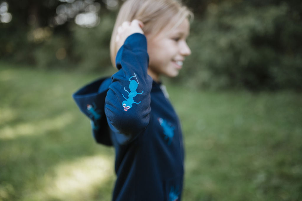 Children's blue jacket with ants