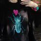 Shiny turquoise scarab with pink plush heart - Unisex model - 180 g cotton
