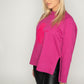 Women's oversize sweater with side cut, 300 g organic cotton - longer on the back