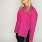 Women's oversize sweater with side cut, 300 g organic cotton - longer on the back