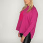 Women's oversize sweater with side cut, 300 g organic cotton - longer on the back