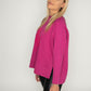 Women's oversize sweater with side cut, 300 g organic cotton - longer on the back