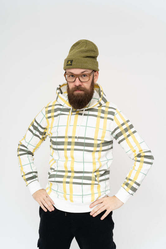 Checkered hoodie with a small white scarab 