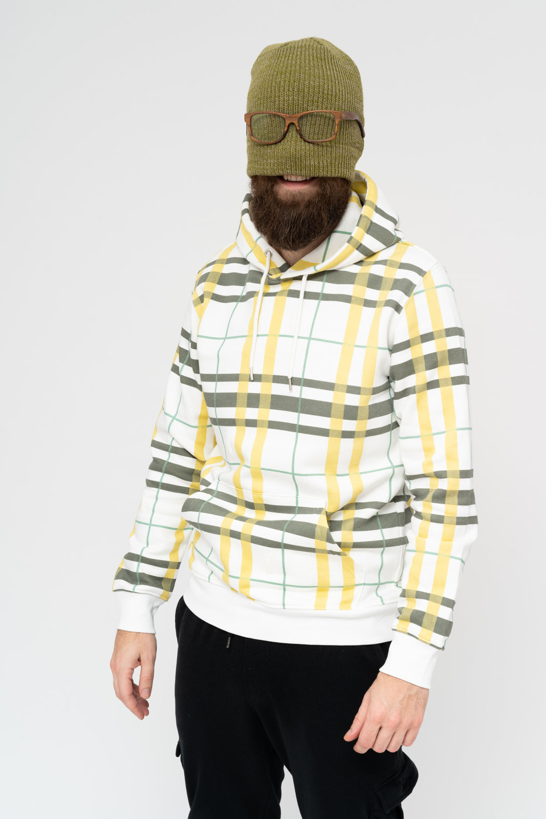 Checkered hoodie with a small white scarab 