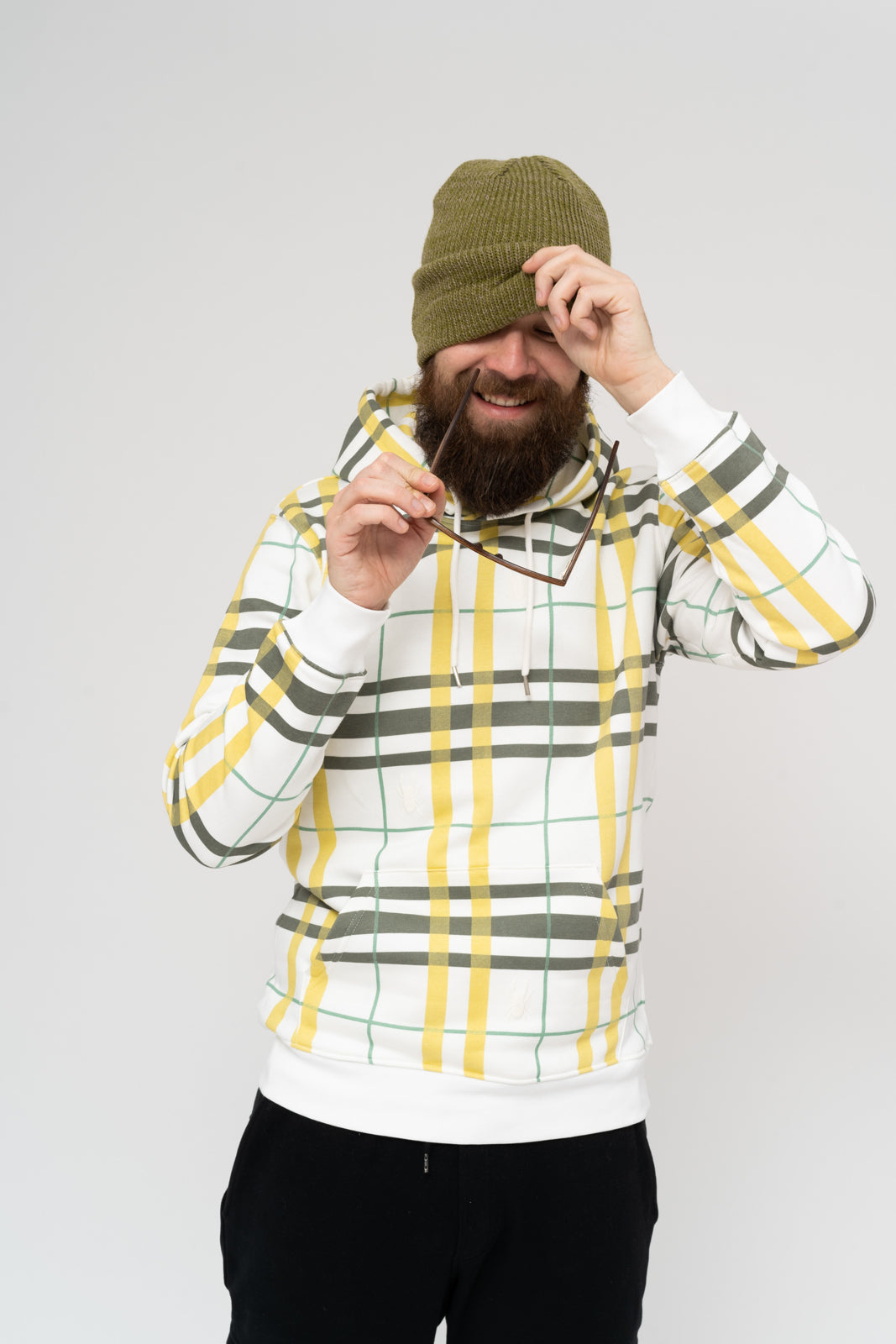 Checkered hoodie with a small white scarab 