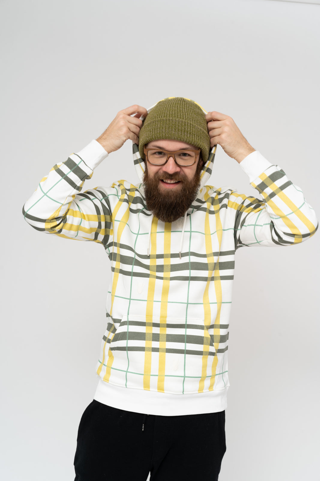 Checkered hoodie with a small white scarab 