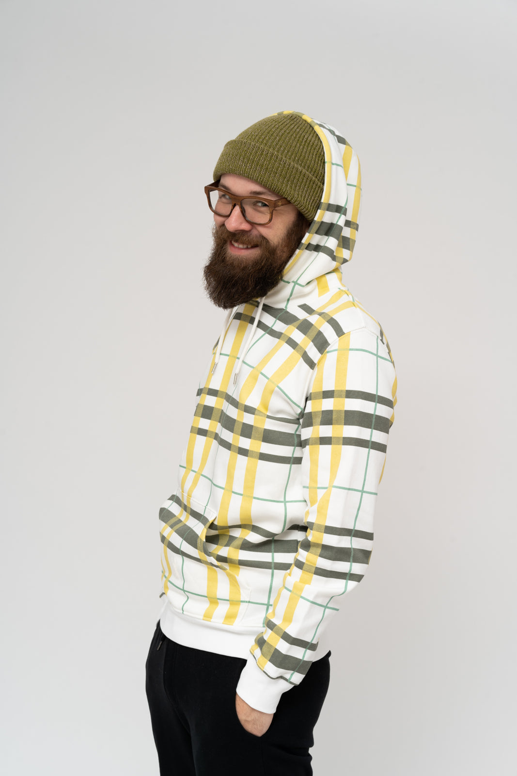 Checkered hoodie with a small white scarab 