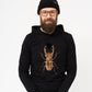 Hooded t shirt with bronze scarab and black plush heart