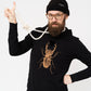 Hooded t shirt with bronze scarab and black plush heart
