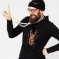 Hooded t shirt with bronze scarab and black plush heart