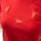 Rdeč pulover in 3D print muhic - 300 g bombaž unisex model