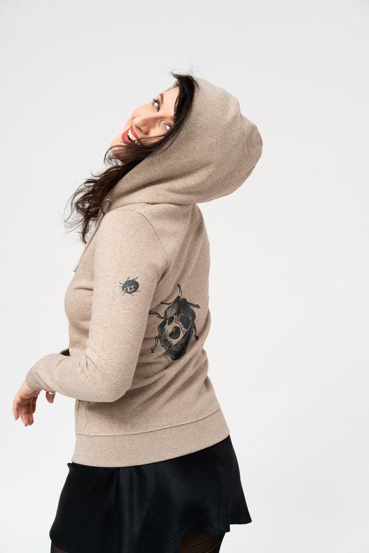  ZIP-THRU HOODIE SWEATSHIRT with black Ladybugs print