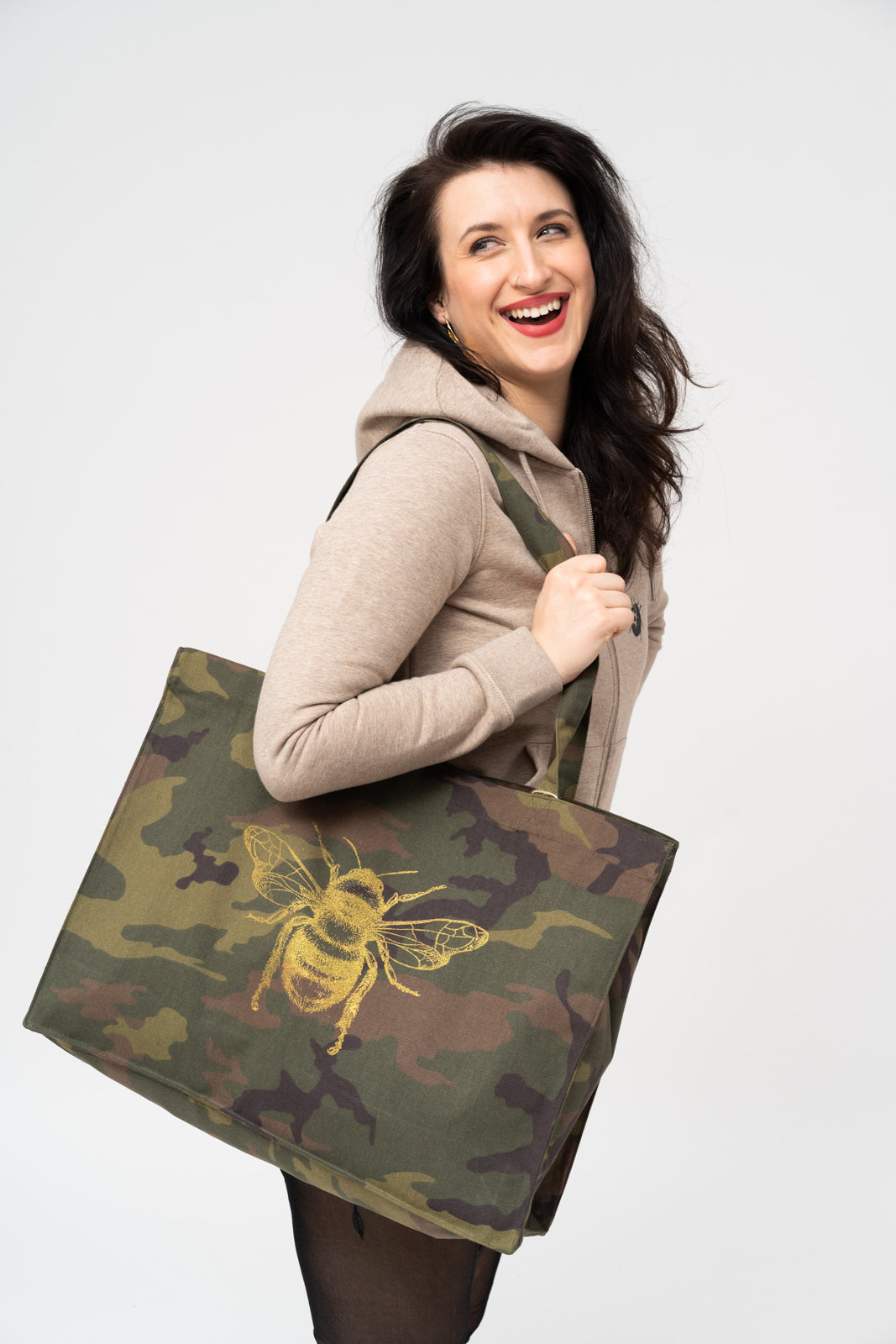 BIG bag with a military pattern and a golden bee