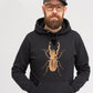Iconic unisex black hoodie with bronze scarab and black heart