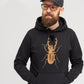 Iconic unisex black hoodie with bronze scarab and black heart