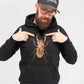 Iconic unisex black hoodie with bronze scarab and black heart