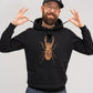 Iconic unisex black hoodie with bronze scarab and black heart