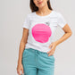 A bee on a pink circle 