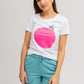 A bee on a pink circle 