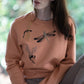 Apricot sweater with handmade 3D dragonfly print 