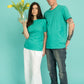 Turquoise tee with a grasshopper