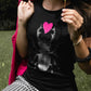 Majica črna s srebrnim rogačem in pink srce