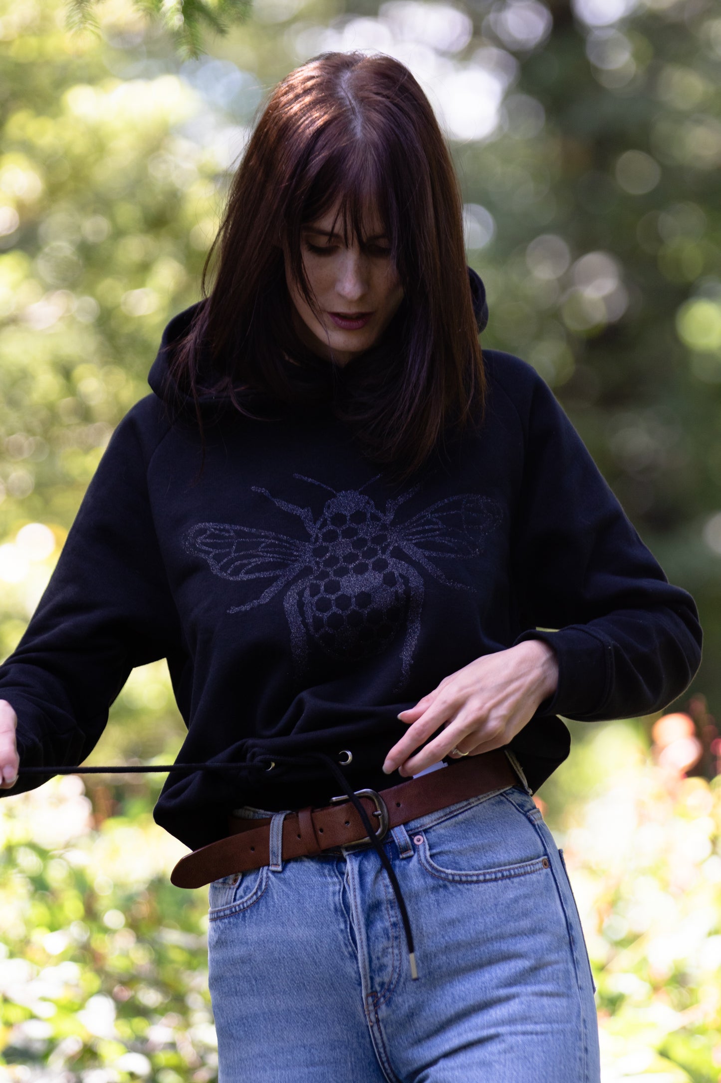 The women's cropped hoodie with a glitter Bee on the front