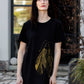Dolga T shirt obleka z velikim zlatim metuljem - 180 g organski bombaž