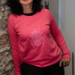 Pink pulover s 3D roza hroščem, 350 g bombaž