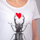 Scarab with a red plush heart women's tee