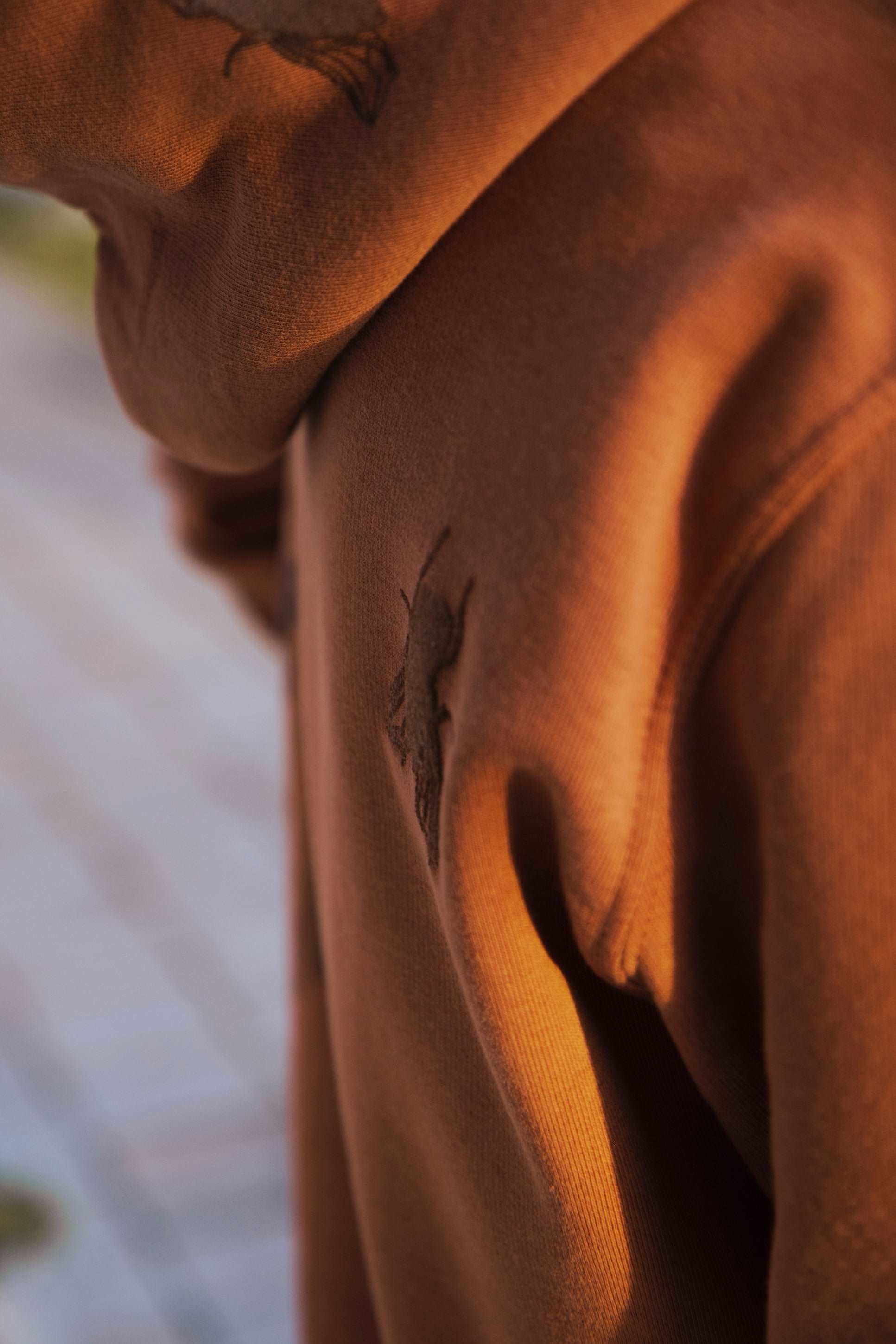 Hoodie obleka v barvi karamele in 3D potisk muhic - 350 g bombaž